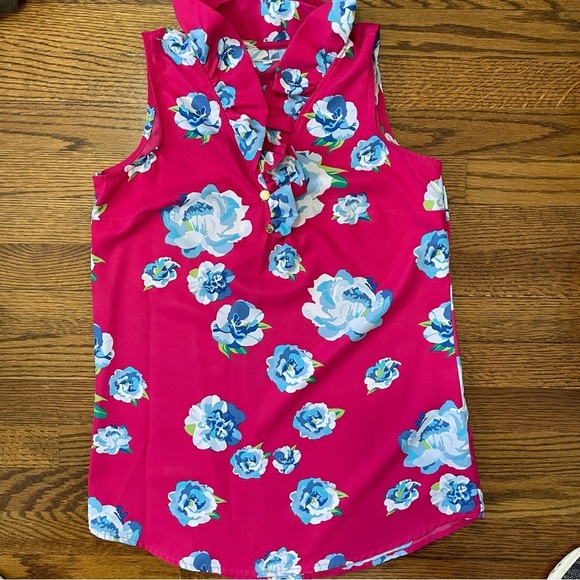 **4/$12** Mud Pie Floral Sleeveless Top in Pink and Blue Ruffle Trim Size XS - Picture 2 of 10